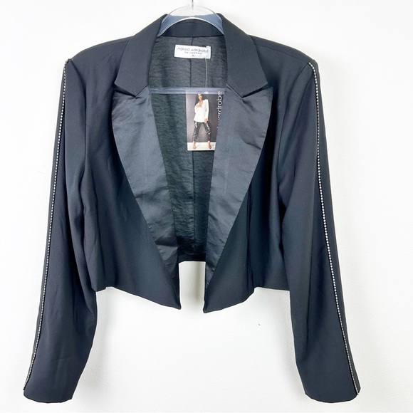 NWT Naked Wardrobe cropped The Statement rhinestone sleeve blazer size: XL - Picture 1 of 11